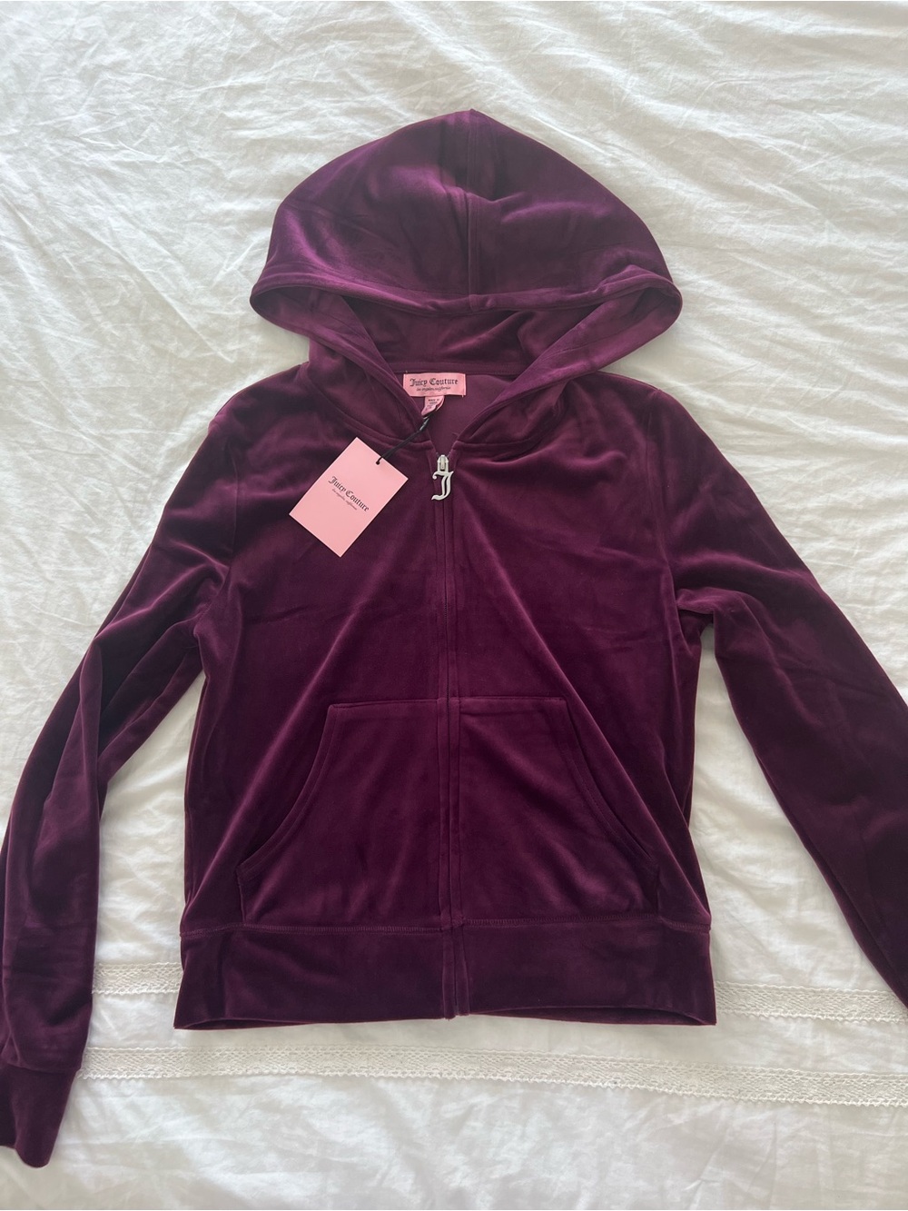 Juicy Couture Rhinestone Plum Zip Hoodie Size L New